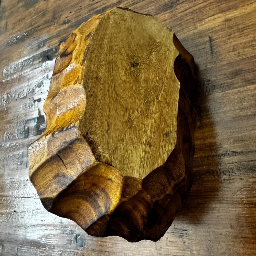 Hand Carved‎ Small Wood Basket Vintage 8